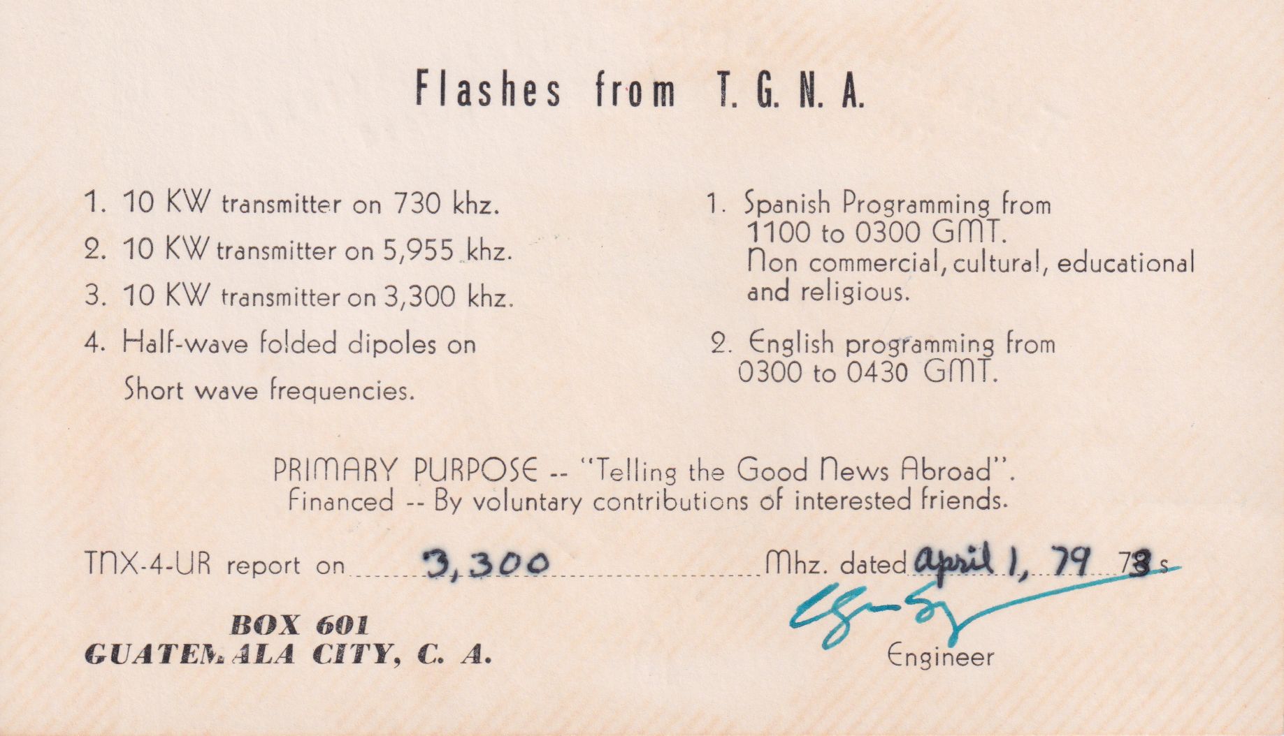 Back of Radio Cultural QSL