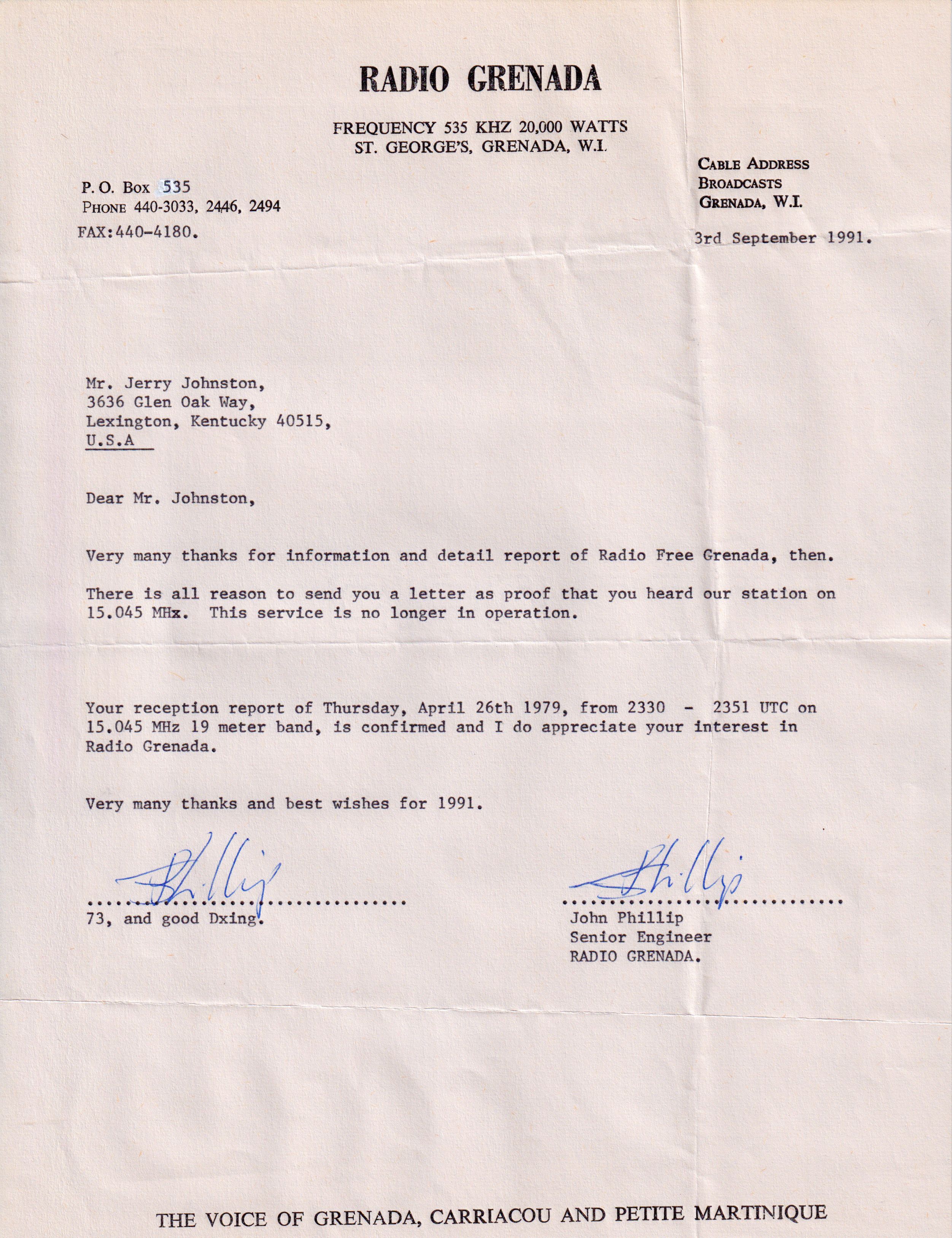 Letter for Radio Free Grenada