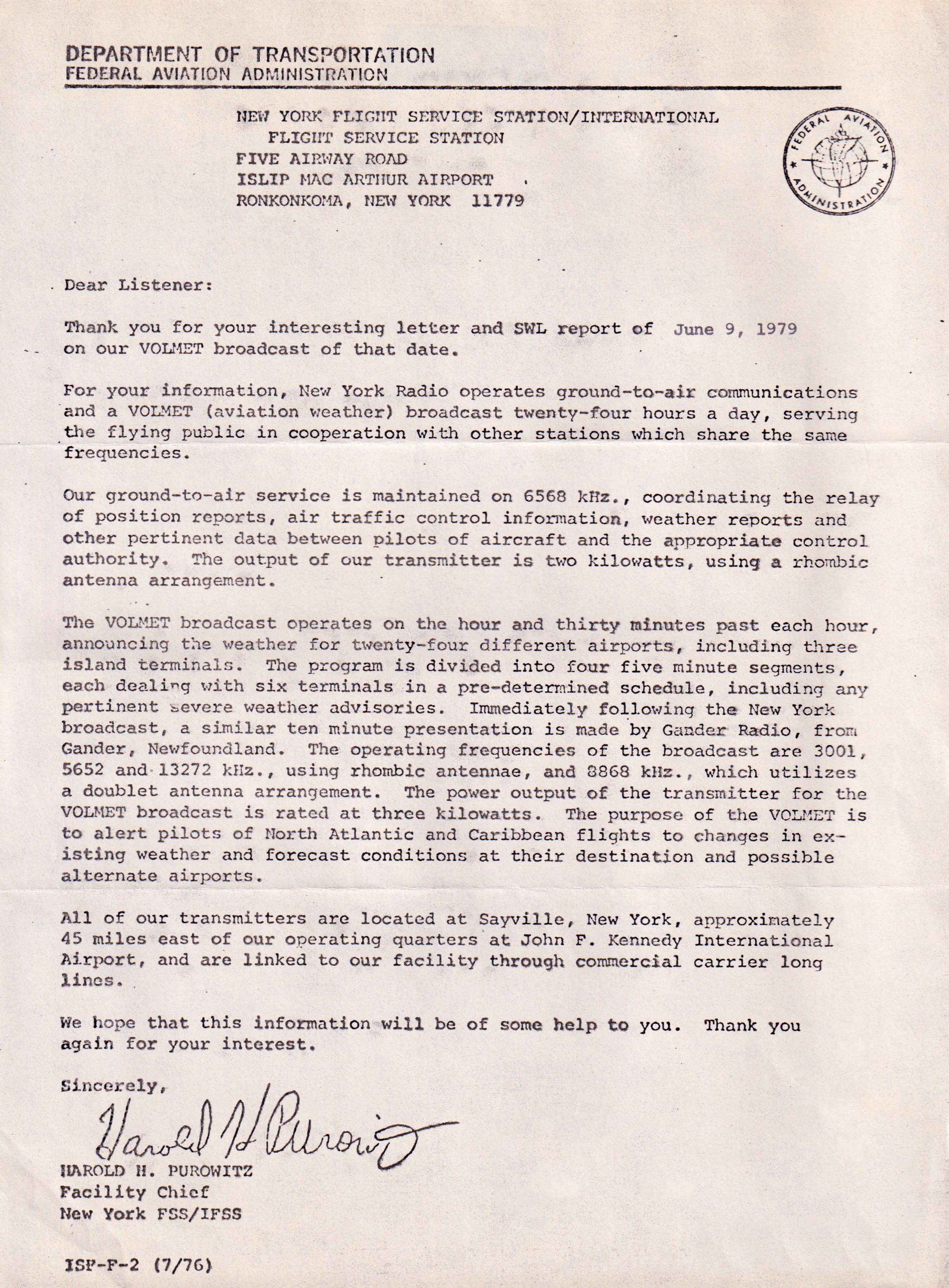 Letter for New York Radio