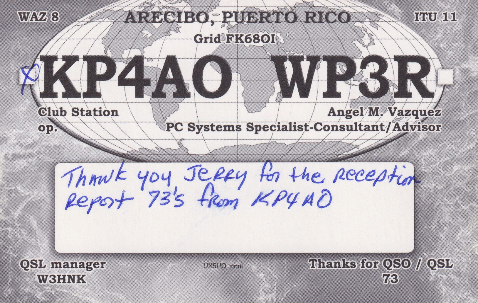 Back of Arecibo Radio Telescope QSL