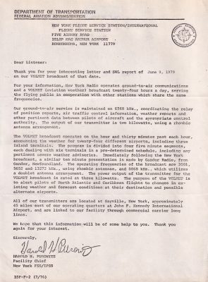 QSL letter for New York Radio
