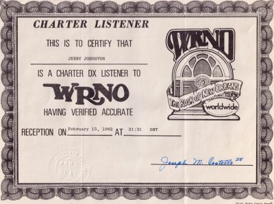 QSL letter for WRNO