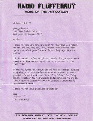 QSL letter for Radio Fluffernut (Pirate)