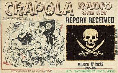 QSL front for Crapola Pirate Radio (Pirate)